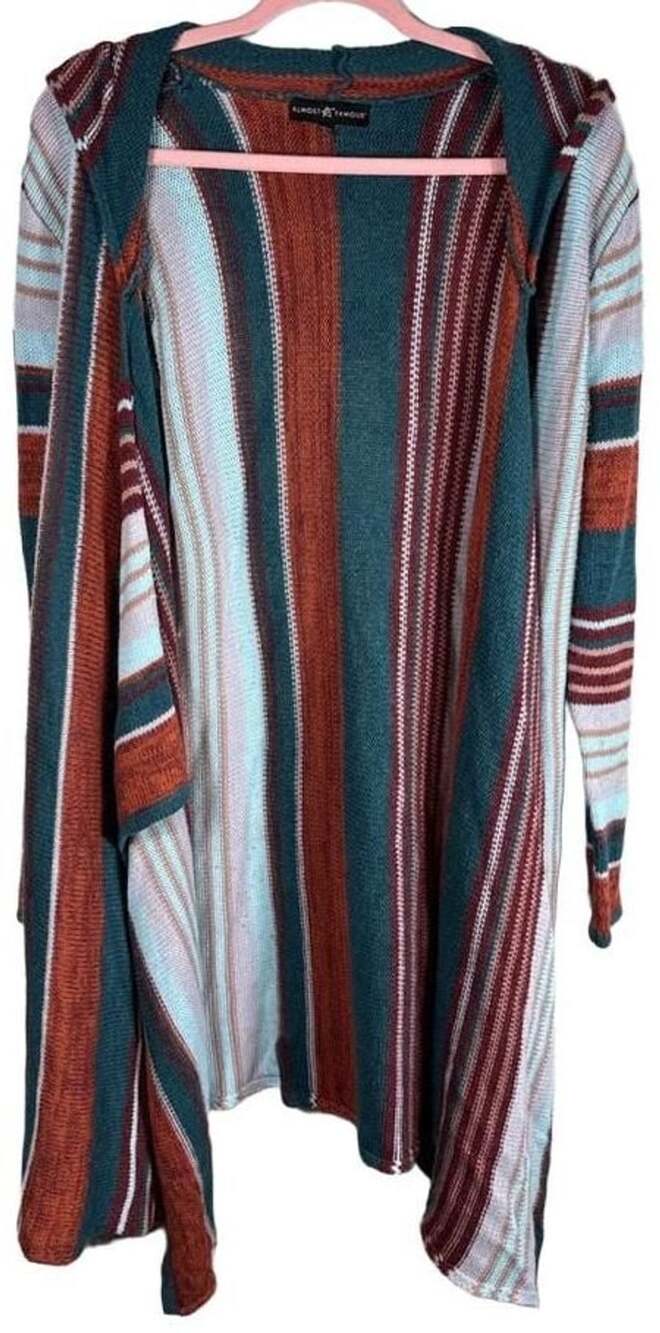 Almost Famous Striped Open Front Cardigan with Hood Size XL